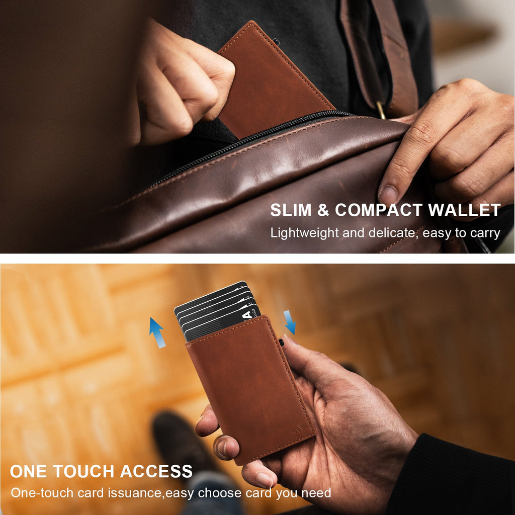 Cartera TOYFID de Aluminio con Cubierta de Piel Genuina para Hombre