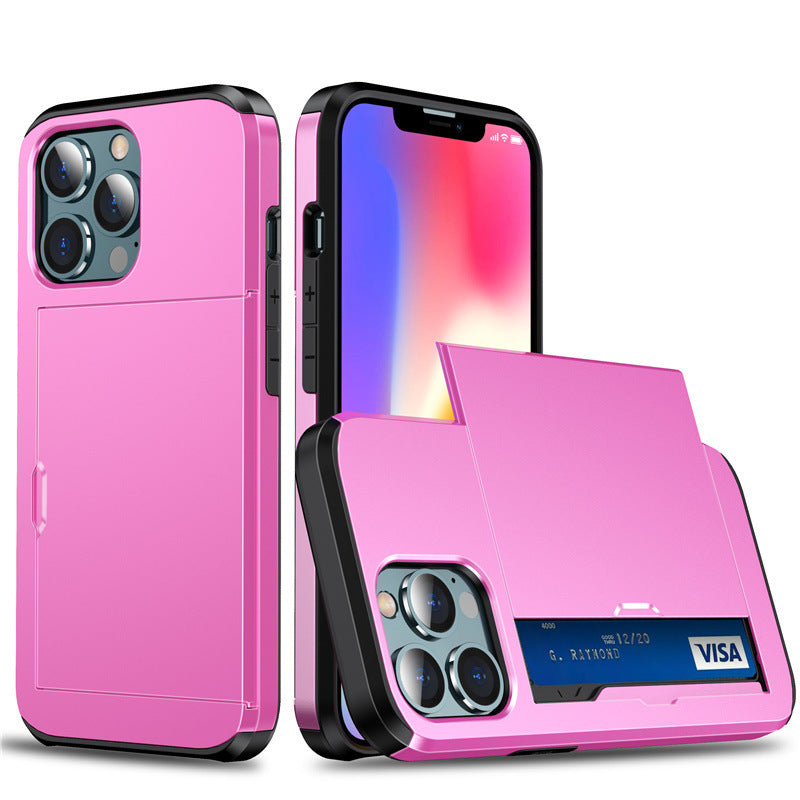 Funda Deslizable con Porta Tarjetas para iPhone 12–17 – PC Rígida, Anticaidas, 11 Colores