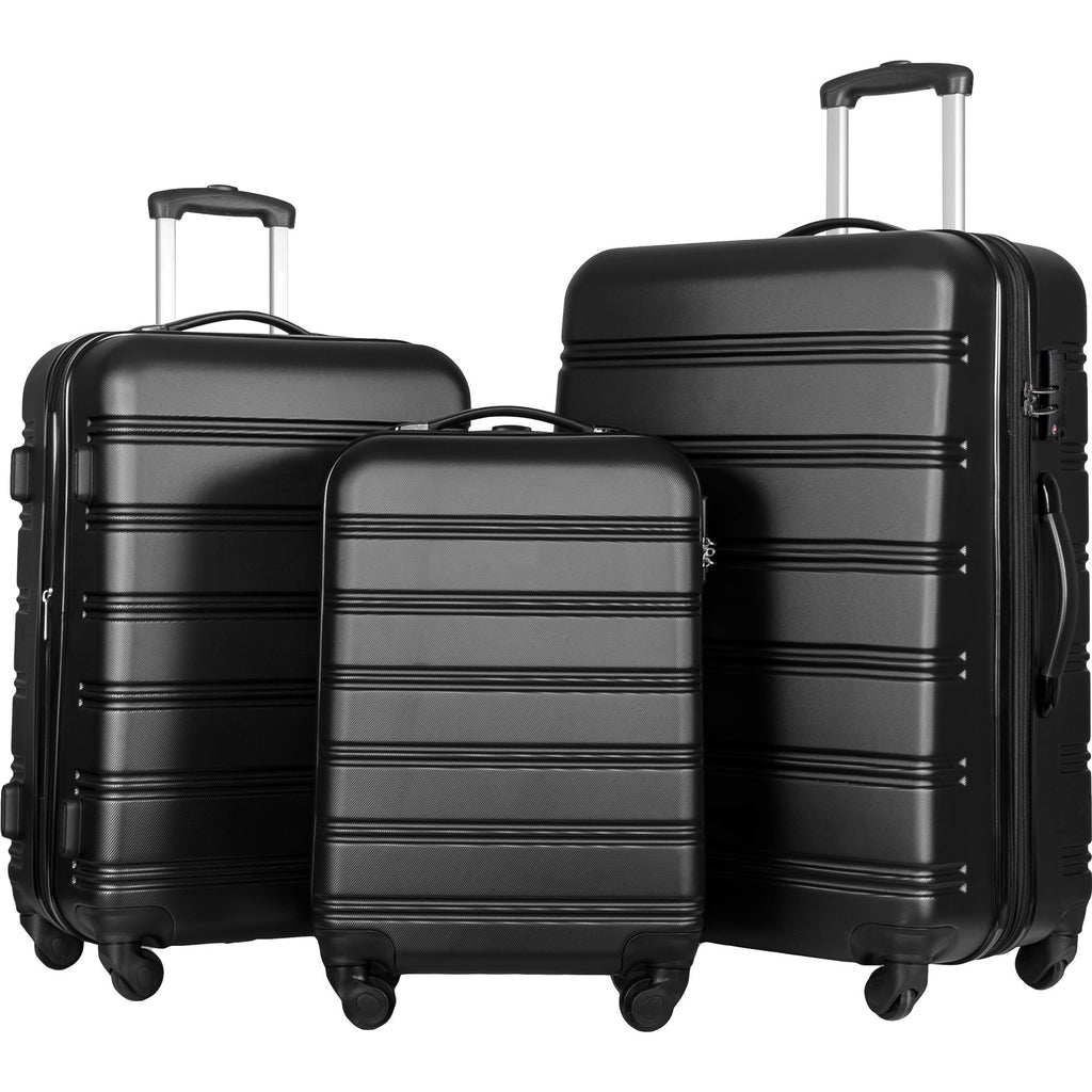Set de 3 Maletas Hardside Negras con Ruedas Dobles Spinner y Candado TSA 20/24/28 para Hombre y Mujer