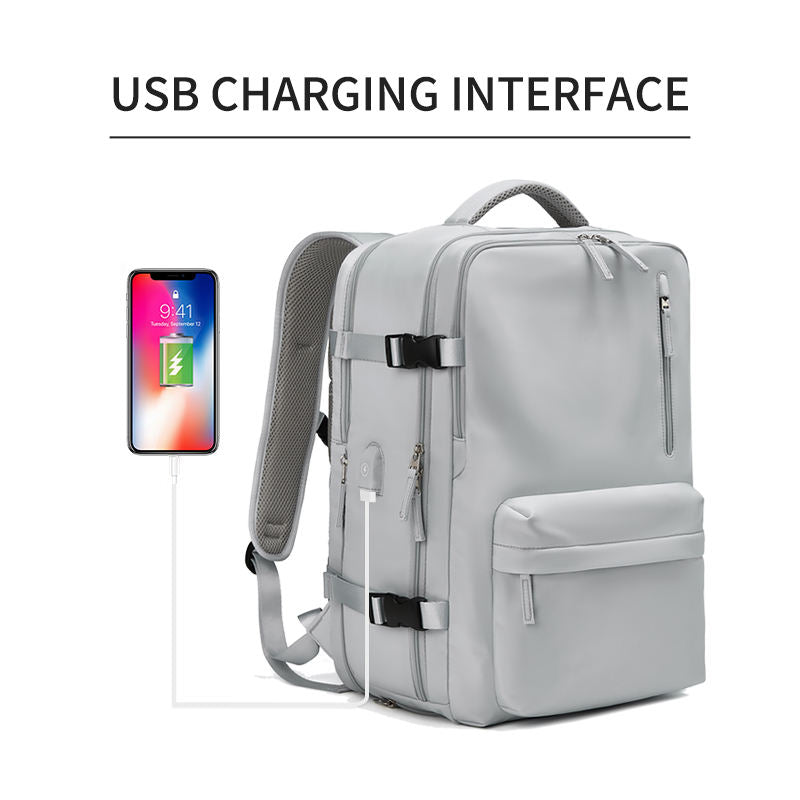 Mochila Impermeable 18" Porta Laptop Puerto USB Cuero Vintage Unisex 30x20x46cm 6 Colores