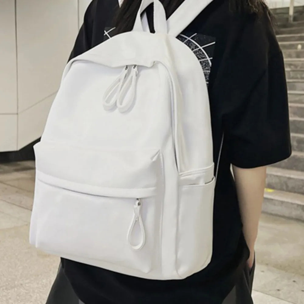 Mochila Cuero PU Mujer 4 Colores Ligera Elegante Escolar y Trabajo White Dark Gray Ivory Black