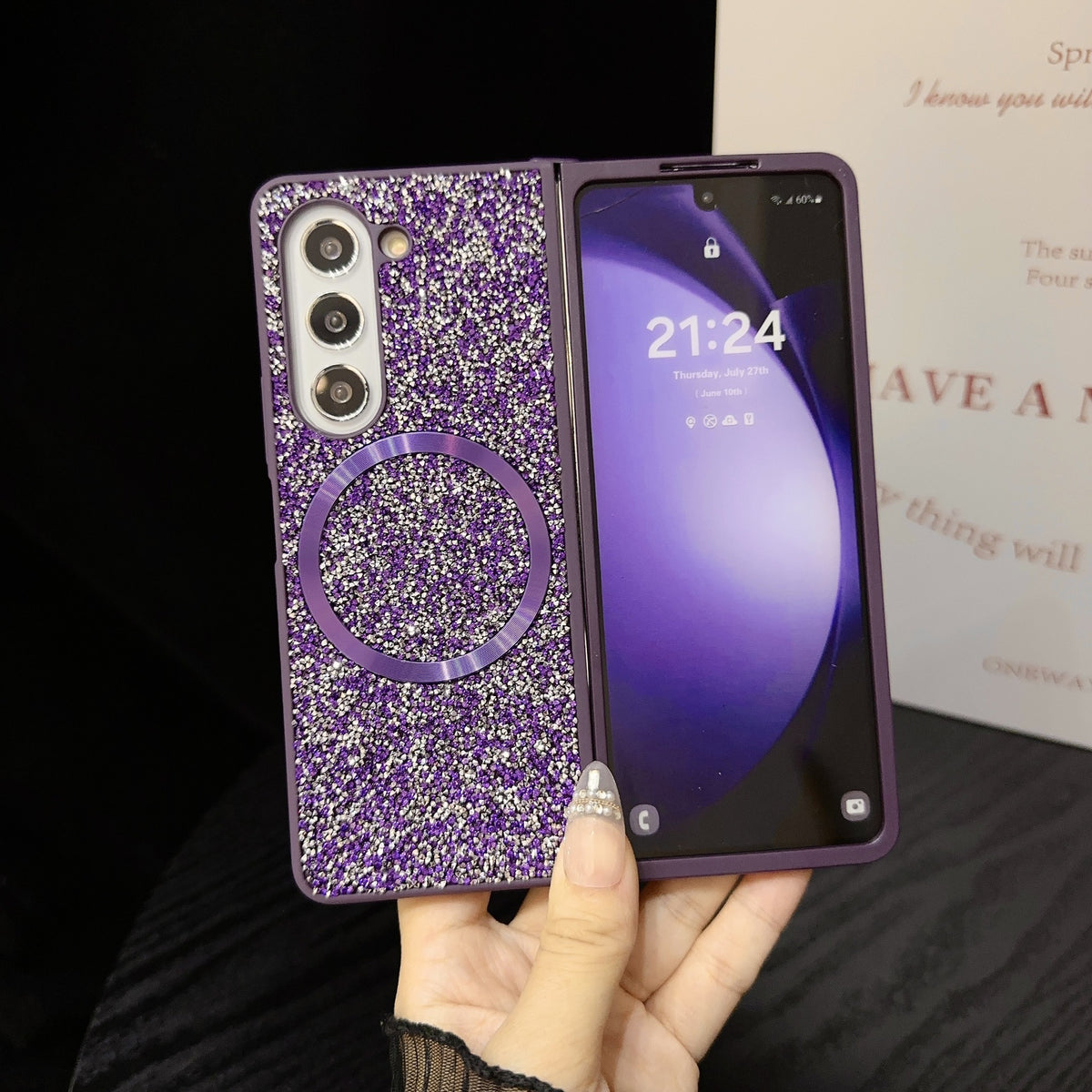 Funda Samsung Galaxy Z Fold 3 / 4 / 5 / 6 Magnética Glitter PC Dura Antigolpes | 5 Colores