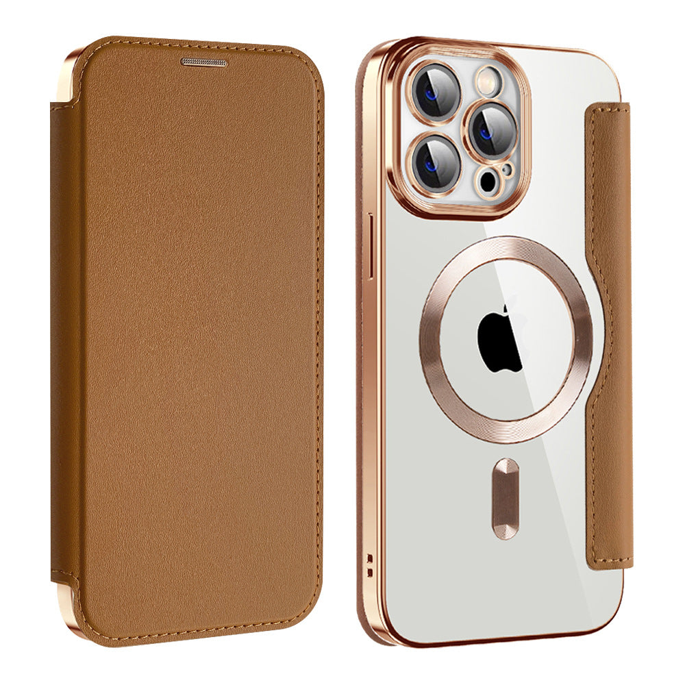 Funda Tipo Libro con Carga Inalámbrica para iPhone 12–16 – TPU+Piel, Porta Tarjetas, Magnética