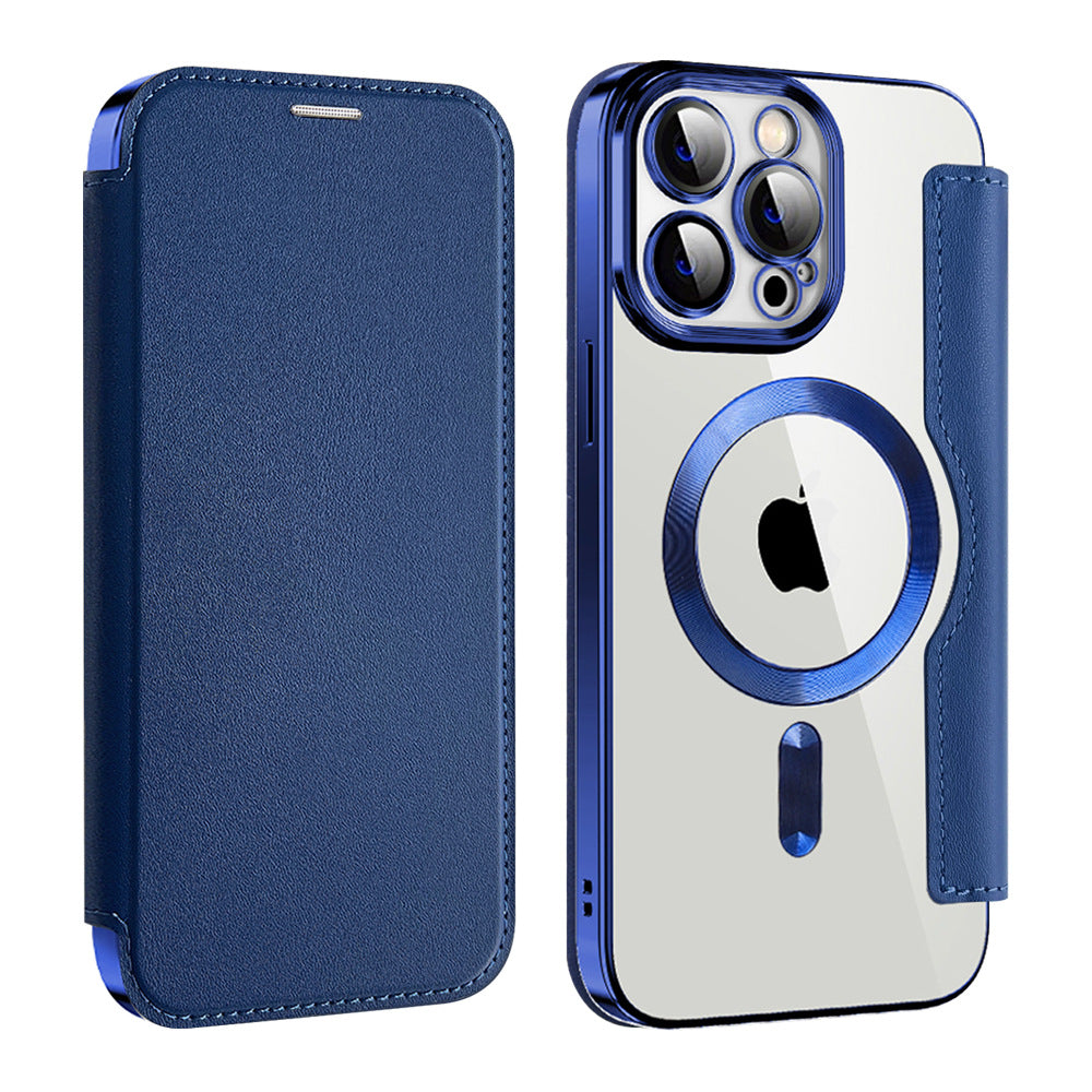 Funda Tipo Libro con Carga Inalámbrica para iPhone 12–16 – TPU+Piel, Porta Tarjetas, Magnética