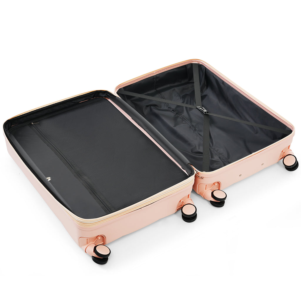 Set 3 Maletas ABS Rosa con Puerto USB Portavasos Ruedas Spinner Candado TSA Expandible 20/24/28