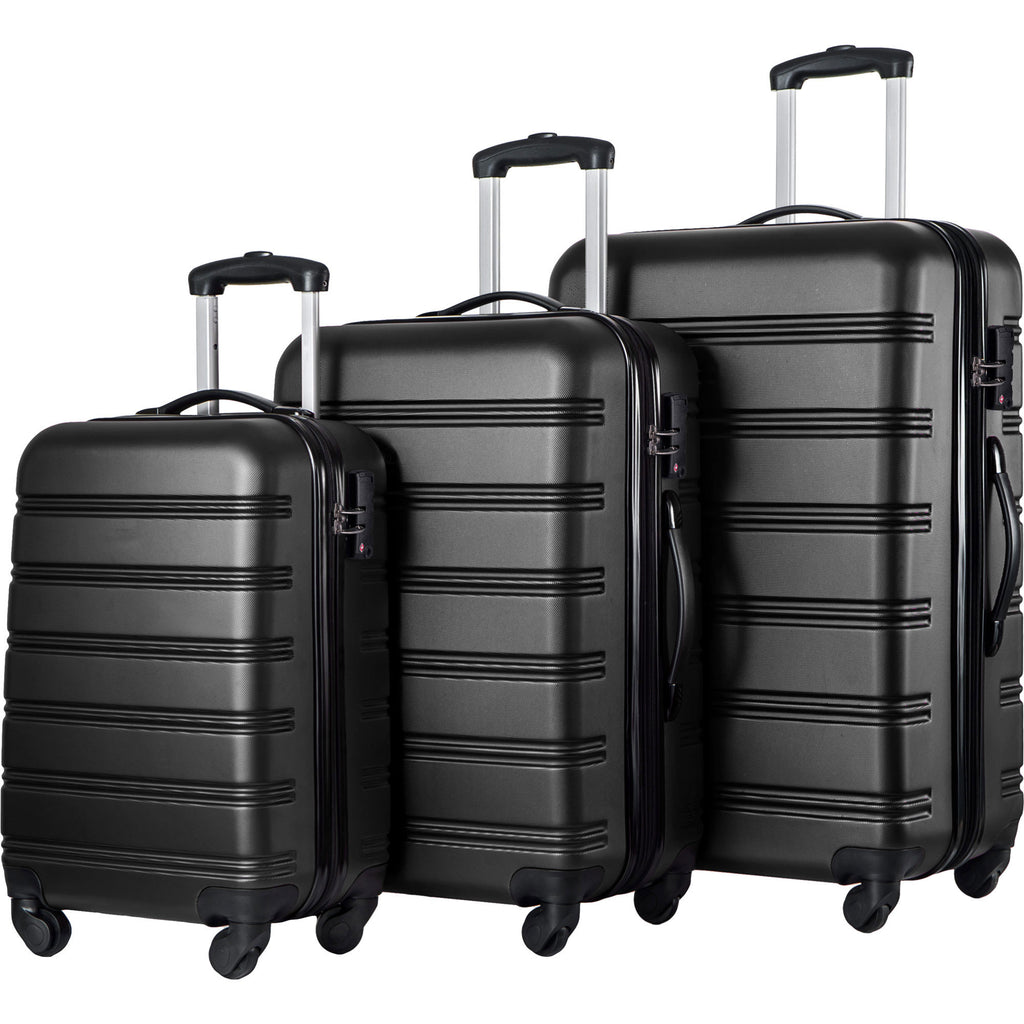 Set de 3 Maletas Hardside Negras con Ruedas Dobles Spinner y Candado TSA 20/24/28 para Hombre y Mujer