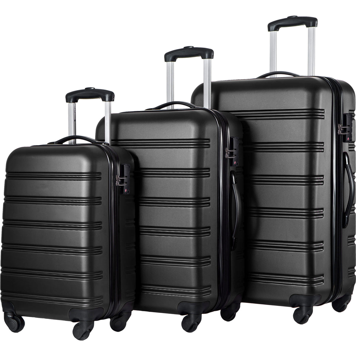 Set de 3 Maletas Hardside Negras con Ruedas Dobles Spinner y Candado TSA 20/24/28 para Hombre y Mujer