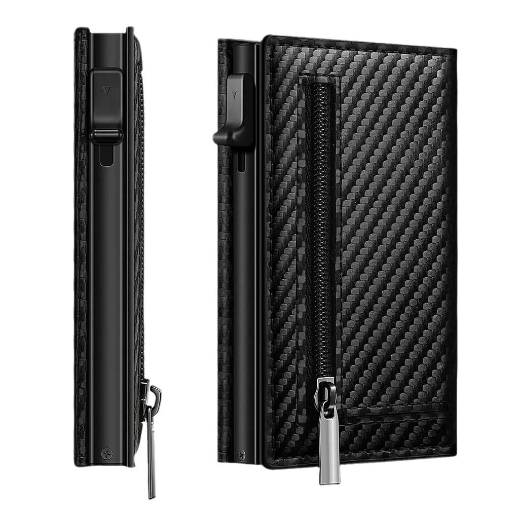 Tarjetera de Fibra de Carbono con Clip Magnético RFID y Soporte AirTag Gran Capacidad para Hombre