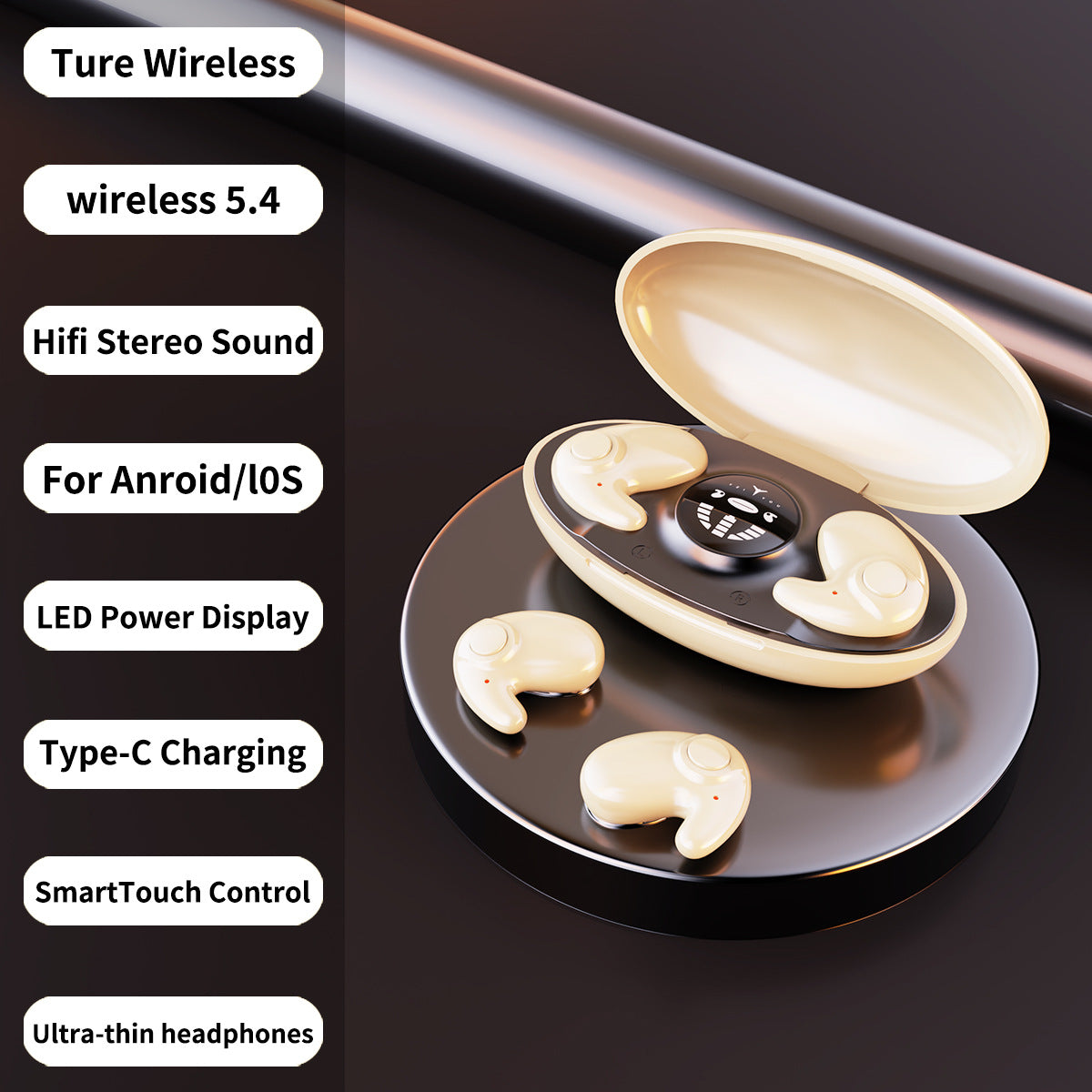 Audífonos Bluetooth para Dormir In-ear Ultra Delgados Cancelación de Ruido Bluetooth 5.4 Batería 4-8h