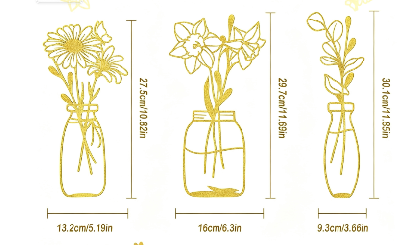 Decoración de Pared Flores de Metal 3 Piezas – Arte Minimalista Moderno para Interiores