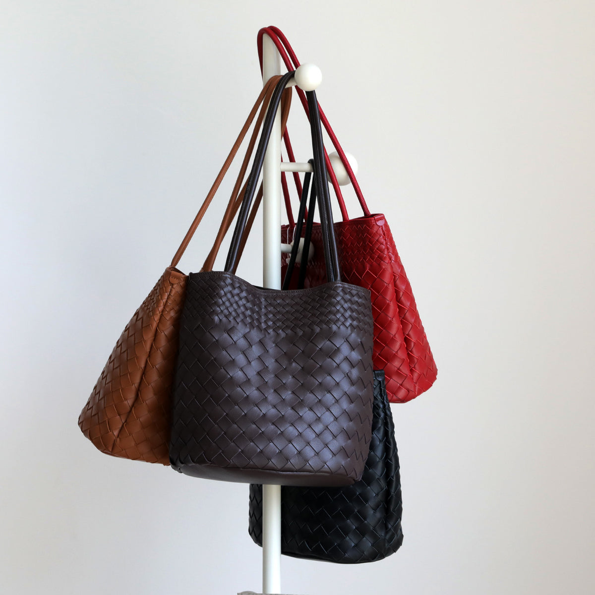 Bolsa Tote Tejida Woven Cuero PU Gran Capacidad Hombro Mujer 5 Colores 1821g