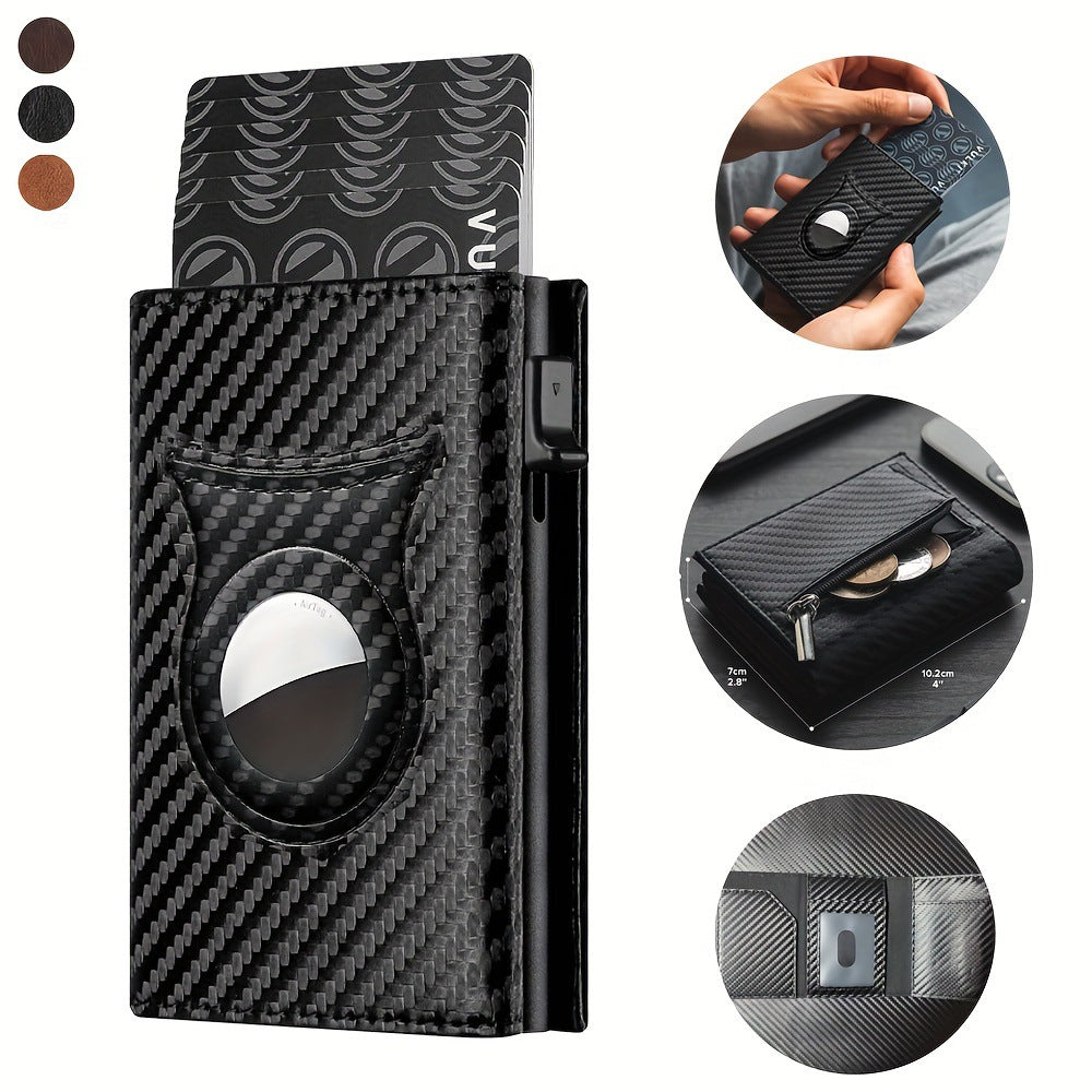 Tarjetera de Fibra de Carbono con Clip Magnético RFID y Soporte AirTag Gran Capacidad para Hombre