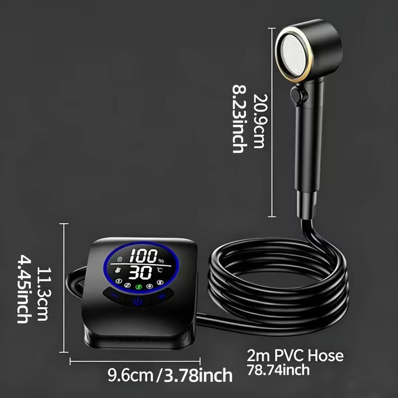 Ducha Portátil para Camping 8000mAh IPX8 Recargable USB-C 5 Velocidades 4 Modos | Negro y Verde