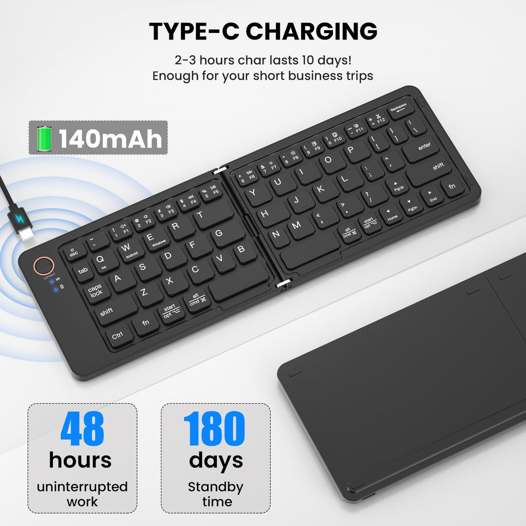 Teclado Bluetooth Plegable Ultra Slim Dual-Mode con Conexión en Un Clic para Móvil y Tablet