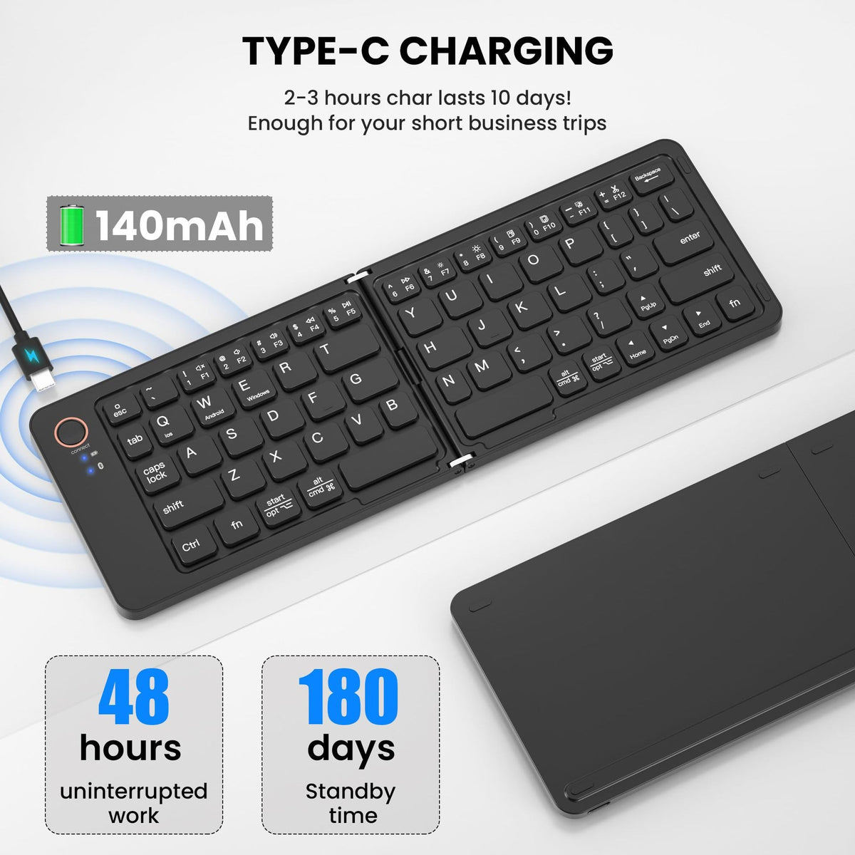 Teclado Bluetooth Plegable Ultra Slim Dual-Mode con Conexión en Un Clic para Móvil y Tablet