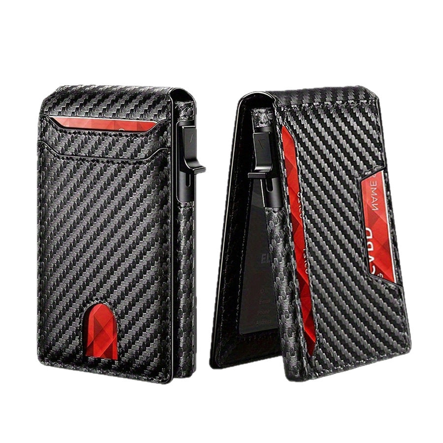 Cartera Fibra de Carbono con Apertura Flip Magnética Anti-RFID Tarjetero Billetera Hombre Slim