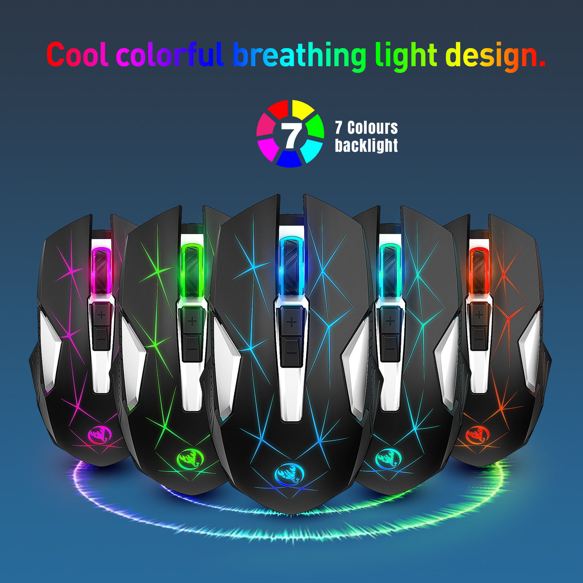 Mouse Inalámbrico 2.4G con Retroiluminación RGB 7 Colores para Laptop, Oficina y Gaming