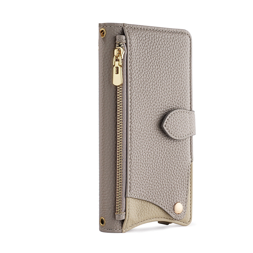 Funda Tipo Libro con Espejo y Bandolera para iPhone 6–17 Pro Max – TPU + PU, Porta Tarjetas, Soporte