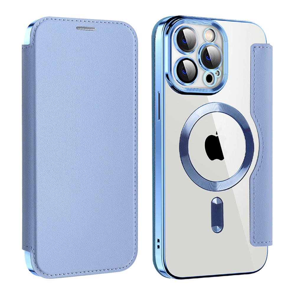 Funda Tipo Libro con Carga Inalámbrica para iPhone 12–16 – TPU+Piel, Porta Tarjetas, Magnética