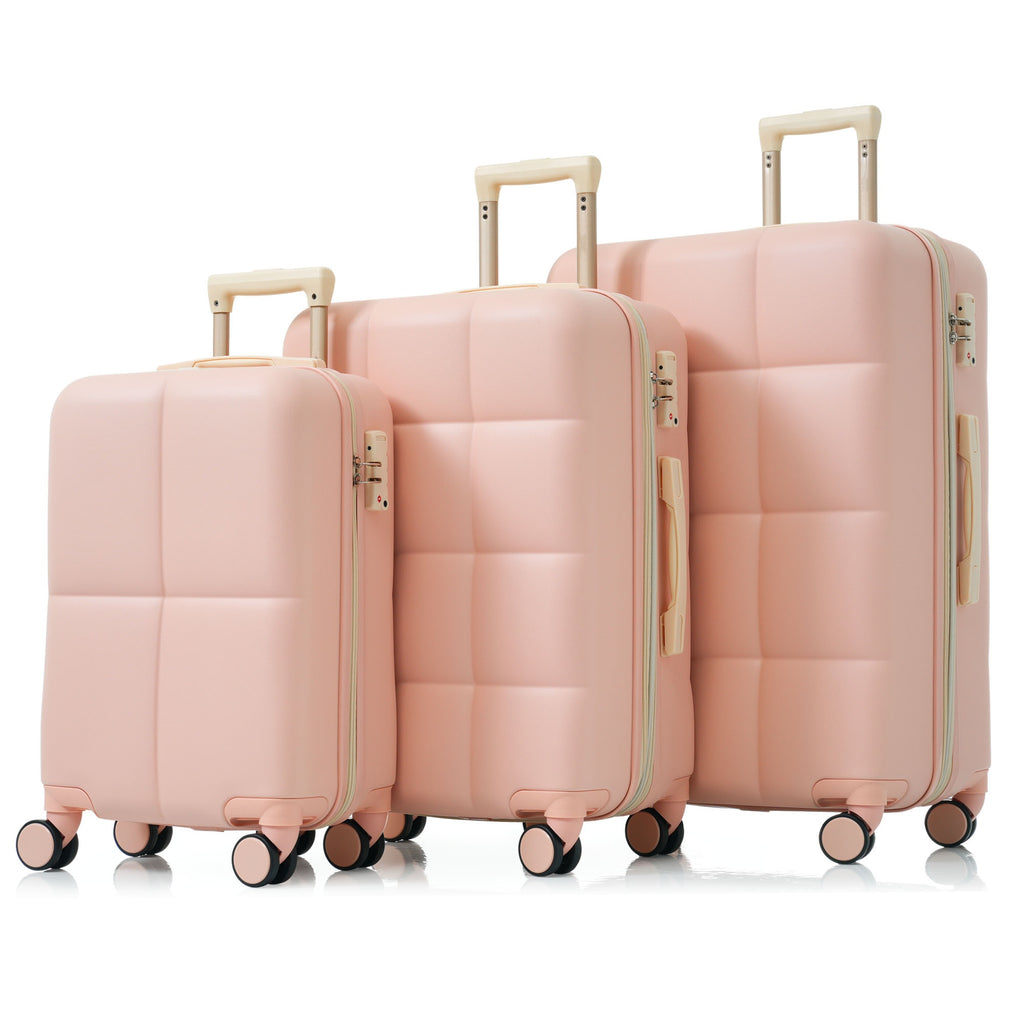 Set 3 Maletas ABS Rosa con Puerto USB Portavasos Ruedas Spinner Candado TSA Expandible 20/24/28