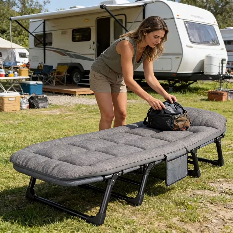 Silla Plegable Portátil con Bolsillo Lateral Ahorra Espacio Dormitorio Oficina Camping Exterior
