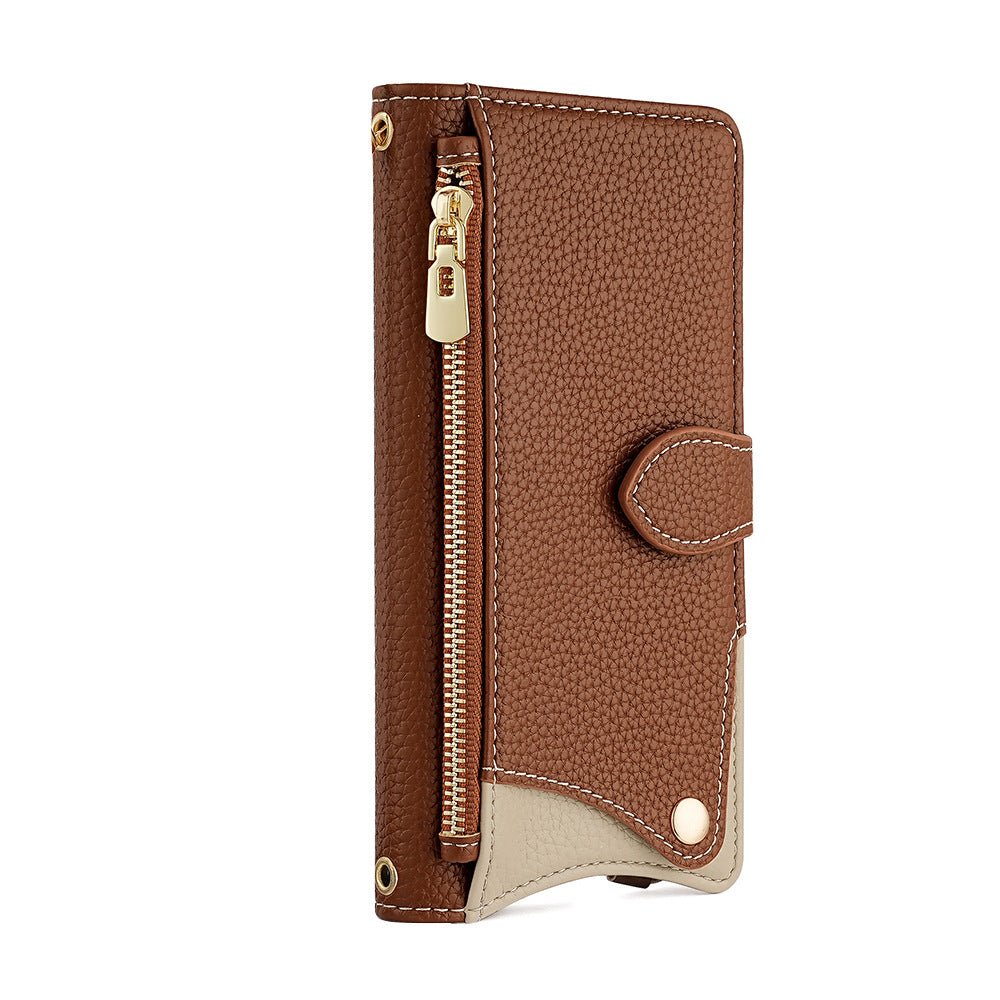 Funda Tipo Libro con Espejo y Bandolera para iPhone 6–17 Pro Max – TPU + PU, Porta Tarjetas, Soporte