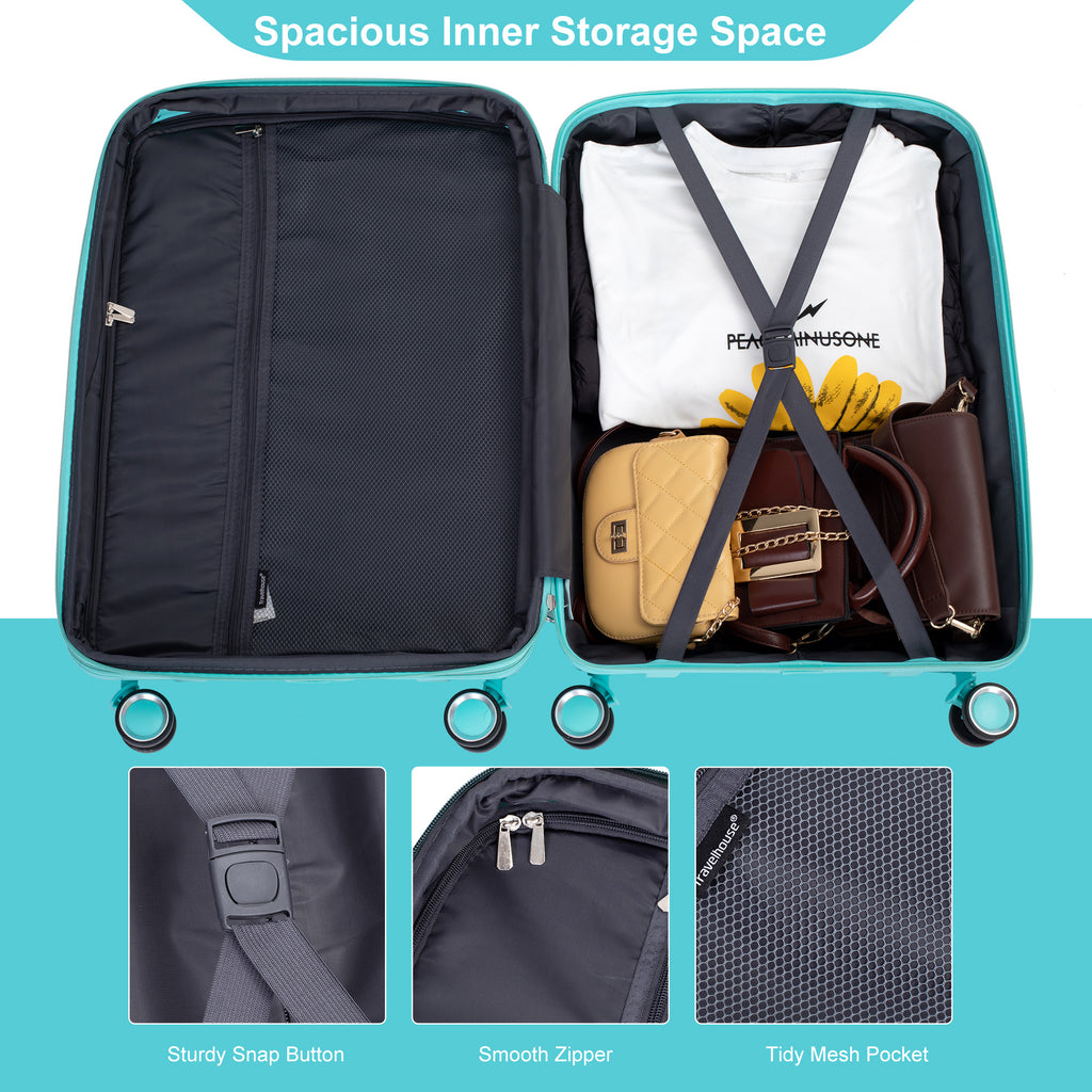 Set de Maletas 3 Piezas PP Hardshell Ruedas Dobles Expandible con Candado TSA 20/24/28 Azul Lago