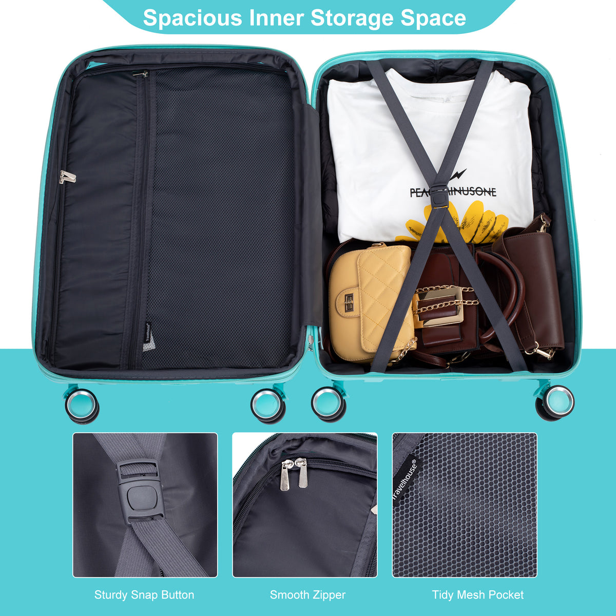 Set de Maletas 3 Piezas PP Hardshell Ruedas Dobles Expandible con Candado TSA 20/24/28 Azul Lago