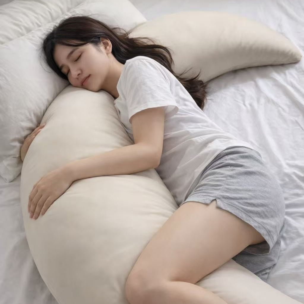 Almohada Luna Gigante Embarazo Lactancia Tencel Champagne Soporte Lumbar Lavable 4900g 2 Versiones
