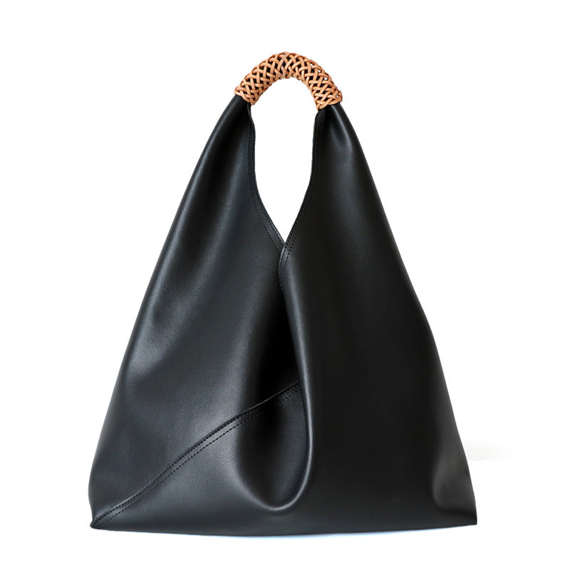 Bolsa Hombro Tejida Spliced Gran Capacidad Asa Trenzada Cuero Casual Mujer 3 Colores