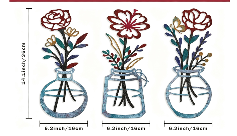 Decoración de Pared Flores de Metal 3 Piezas – Arte Minimalista Moderno para Interiores