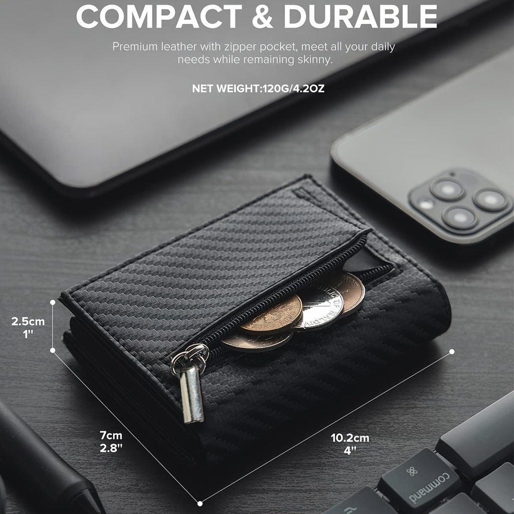 Tarjetera de Fibra de Carbono con Clip Magnético RFID y Soporte AirTag Gran Capacidad para Hombre