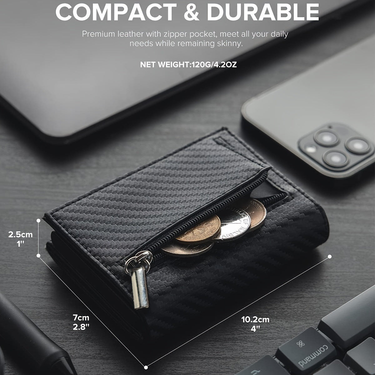 Tarjetera de Fibra de Carbono con Clip Magnético RFID y Soporte AirTag Gran Capacidad para Hombre