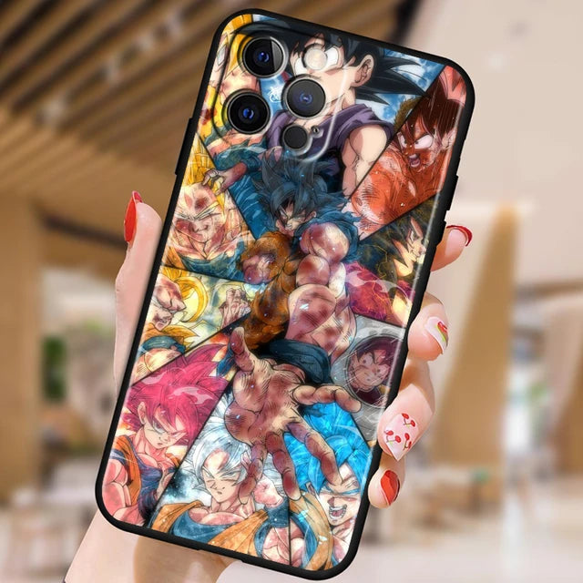 Funda Dragon Ball Z Arte Japonés para iPhone 6 7 8 Plus X XR XS 11 12 13 14 15 Pro Max – Negro