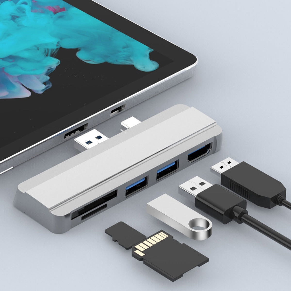 Hub Docking Station USB a HDMI para Surface Pro 4 5 6 Pantalla Simultánea Lector de Tarjetas Expansión