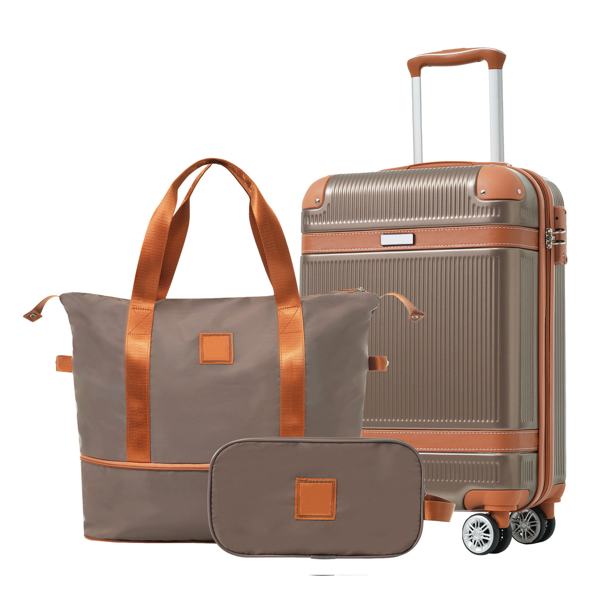 Set 3 Piezas Hardshell Cobre con Ruedas Dobles Candado TSA y Bolsa Viaje para Hombre y Mujer