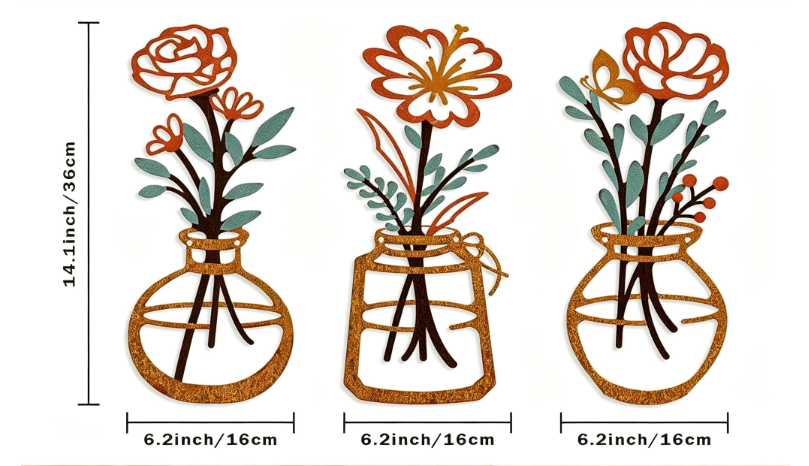 Decoración de Pared Flores de Metal 3 Piezas – Arte Minimalista Moderno para Interiores
