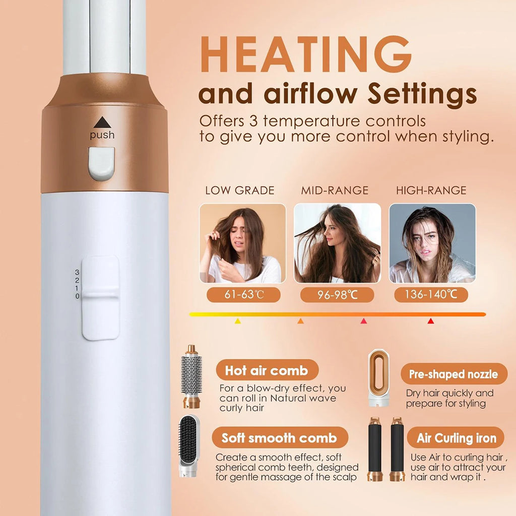 Peinadora 5 en 1 Hot Air Comb – Secadora y Estilizadora Recargable para Cabello