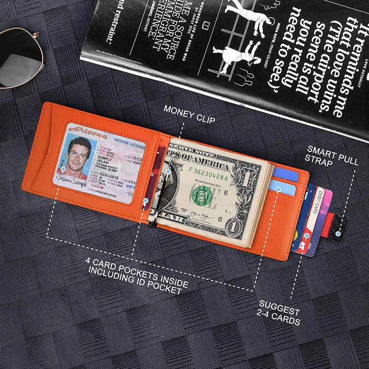 Dollar Clip Fibra de Carbono Bicolor Contraste Piel Cartera Billetera Hombre Moderna Anti-Robo