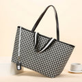 Bolsa de Hombro Gran Capacidad para Mujer Estampado a Cuadros Blanco y Negro
