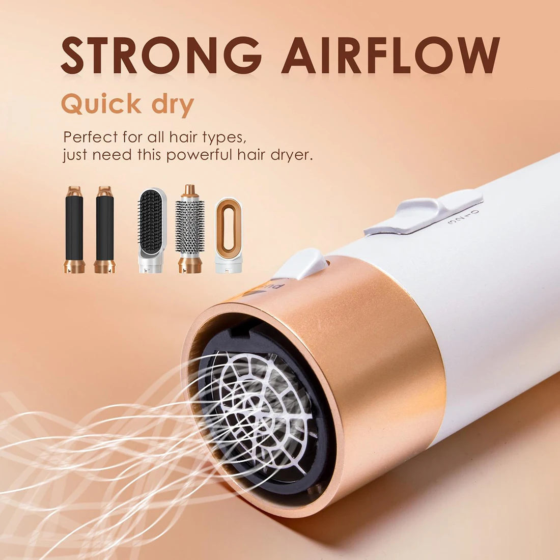 Peinadora 5 en 1 Hot Air Comb – Secadora y Estilizadora Recargable para Cabello