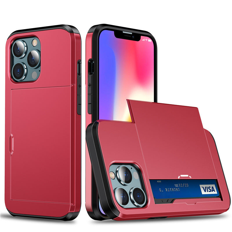 Funda Deslizable con Porta Tarjetas para iPhone 12–17 – PC Rígida, Anticaidas, 11 Colores