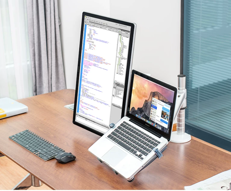 Brazo para Monitor y Laptop de Aleación de Aluminio – Doble Sección, Doble Pantalla, Oficina OA-3S/OA-7X