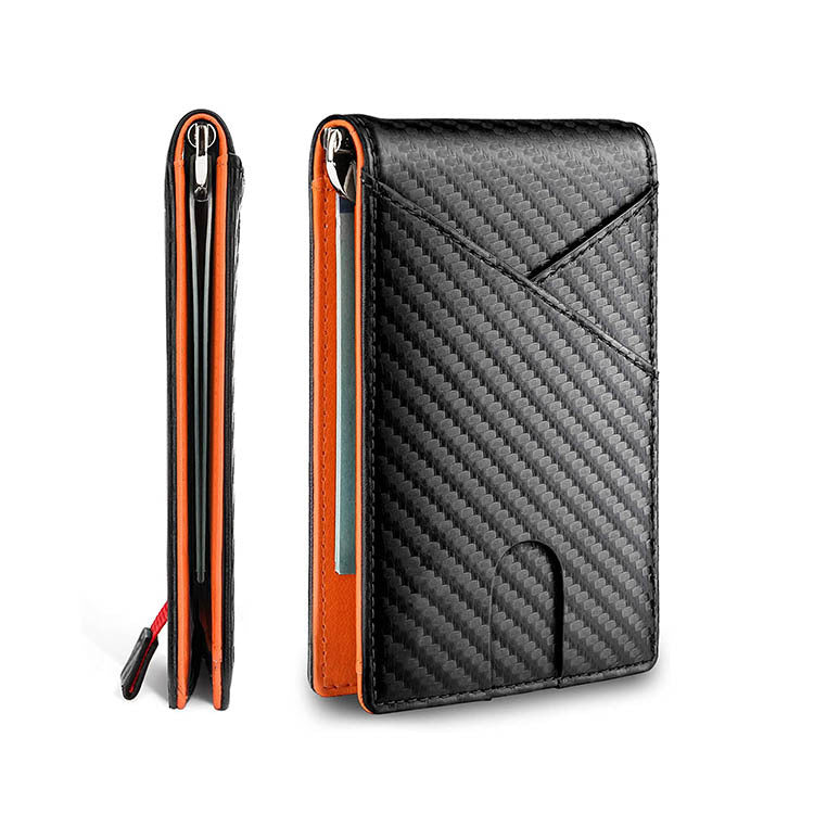 Dollar Clip Fibra de Carbono Bicolor Contraste Piel Cartera Billetera Hombre Moderna Anti-Robo