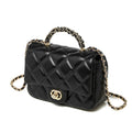 Bolsa Mini Cuero Split Cadena Diamond Grid Quilted Cierre Candado Urban Minimalist 19x7x13cm 3 Colores