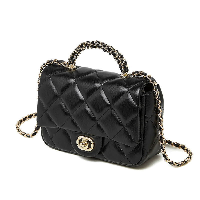 Bolsa Mini Cuero Split Cadena Diamond Grid Quilted Cierre Candado Urban Minimalist 19x7x13cm 3 Colores