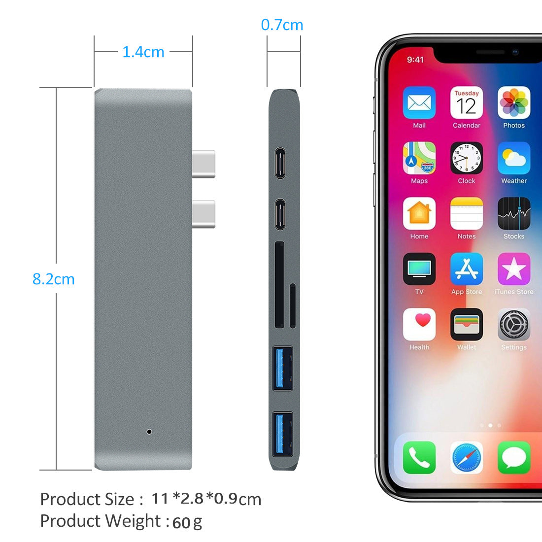 Hub 7 en 1 Dual USB-C a HDMI USB 3.0 Convertidor para Laptop y MacBook