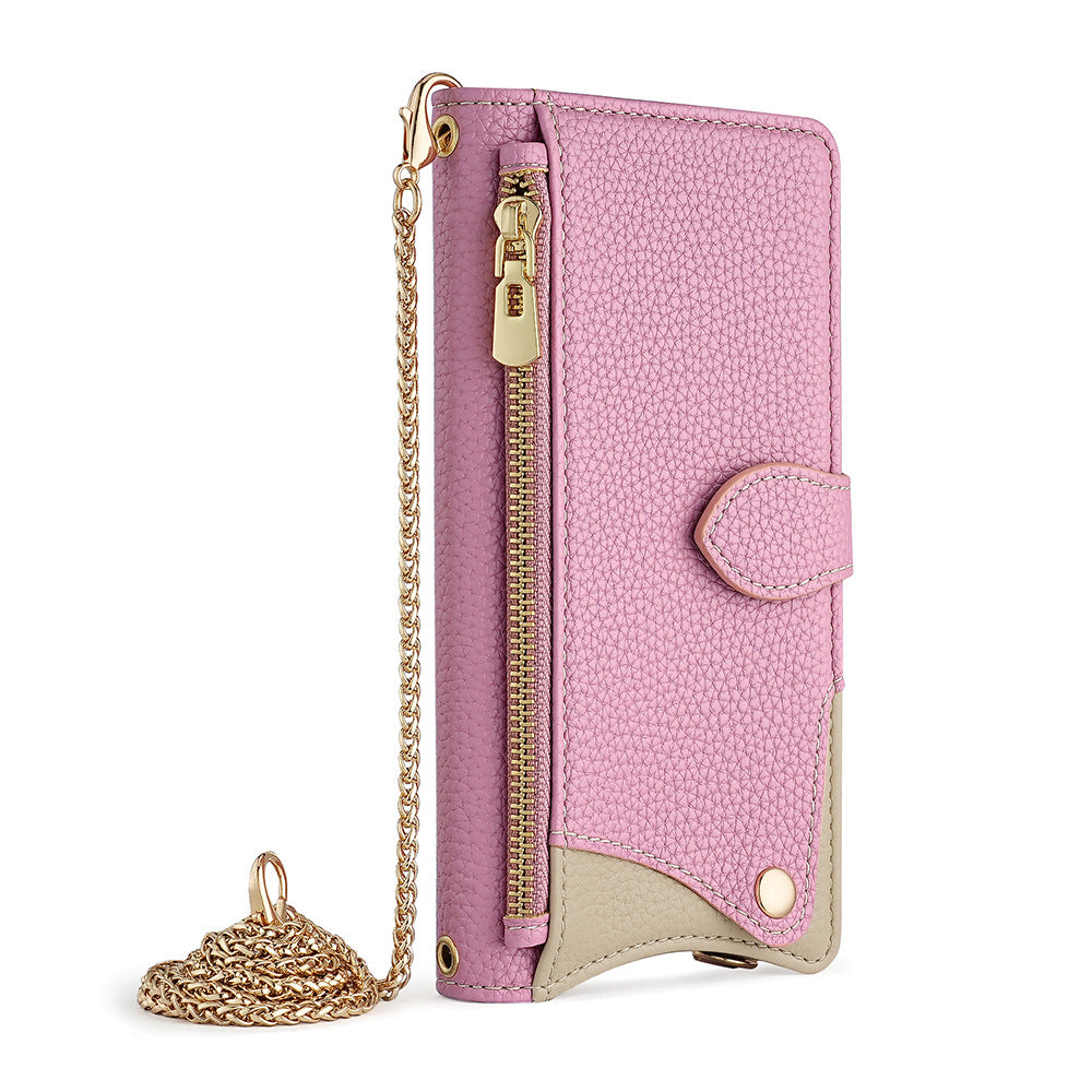 Funda Tipo Libro con Espejo y Bandolera para iPhone 6–17 Pro Max – TPU + PU, Porta Tarjetas, Soporte