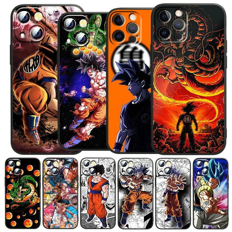 Funda Dragon Ball Z Arte Japonés para iPhone 6 7 8 Plus X XR XS 11 12 13 14 15 Pro Max – Negro