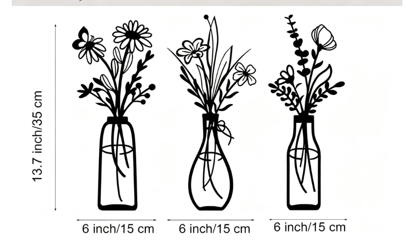 Decoración de Pared Flores de Metal 3 Piezas – Arte Minimalista Moderno para Interiores